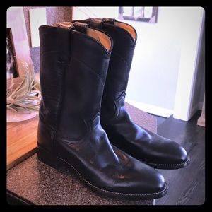 Justin Black Leather Cowboy Boots Unisex 8.5/10